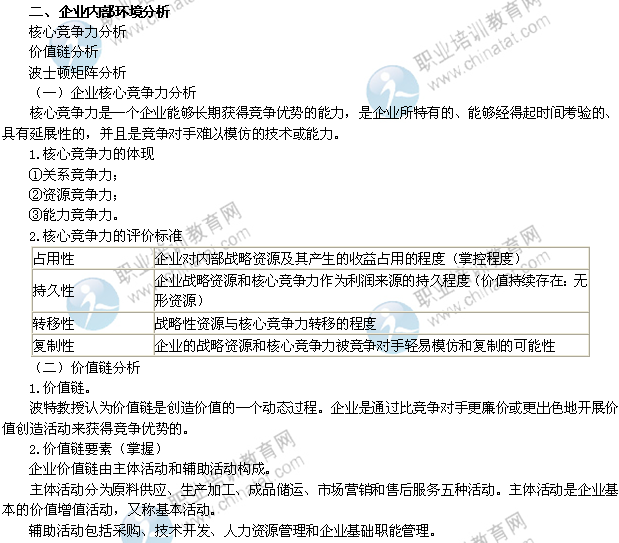 2014年中級經濟師考試工商管理精講：企業內部環境分析