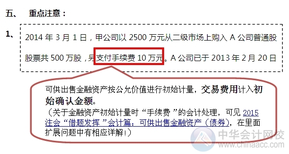 2015注會“借題發揮”會計篇：可供出售金融資產（權益）