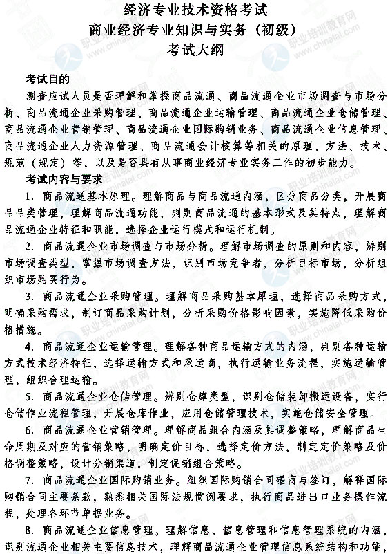2015年初級商業專業知識與實務考試大綱
