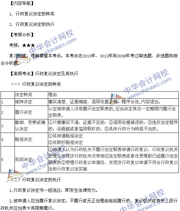 稅務師《涉稅服務相關法律》高頻考點：行政復議決定及其執行