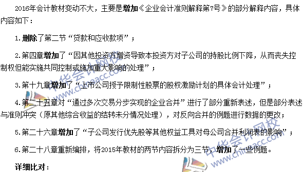 2016年注冊會計(jì)師考試《會計(jì)》新舊教材變化對比