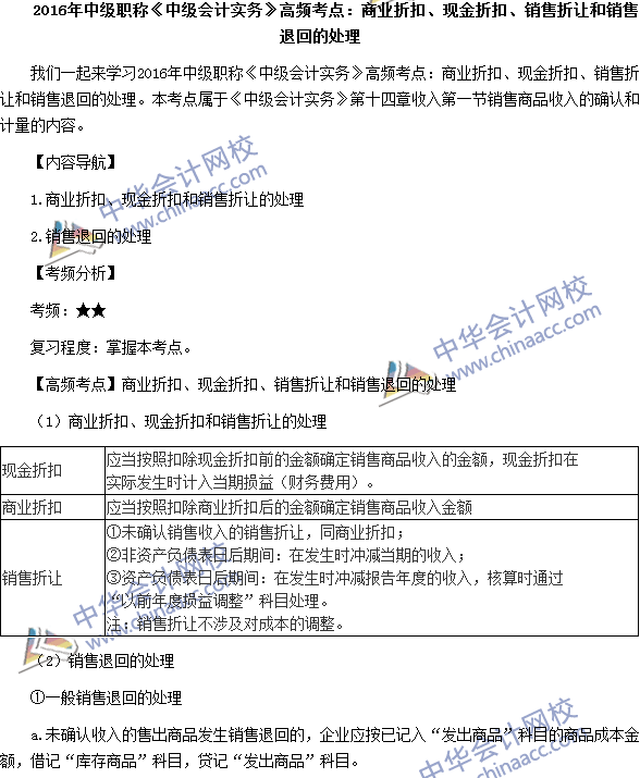 中級會計職稱《中級會計實務》高頻考點