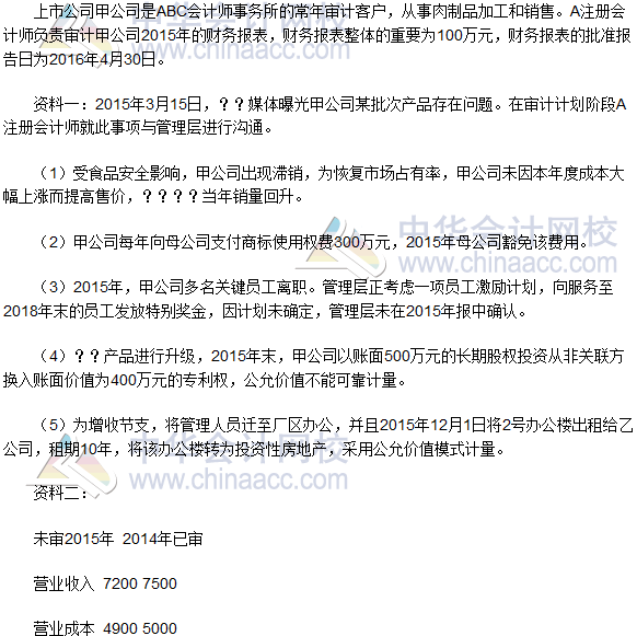 2016年注冊(cè)會(huì)計(jì)師《審計(jì)》綜合題及參考答案(考生回憶版)