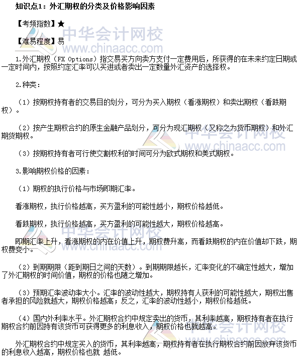 2017年期貨從業《期貨基礎知識》高頻考點：外匯期權的分類及價格影響因素