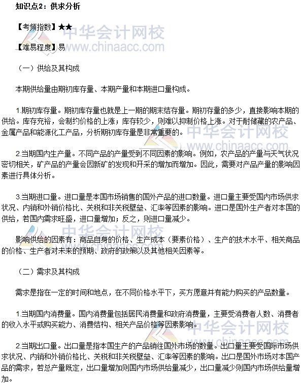 2017年期貨從業《期貨基礎知識》高頻考點:供求分析