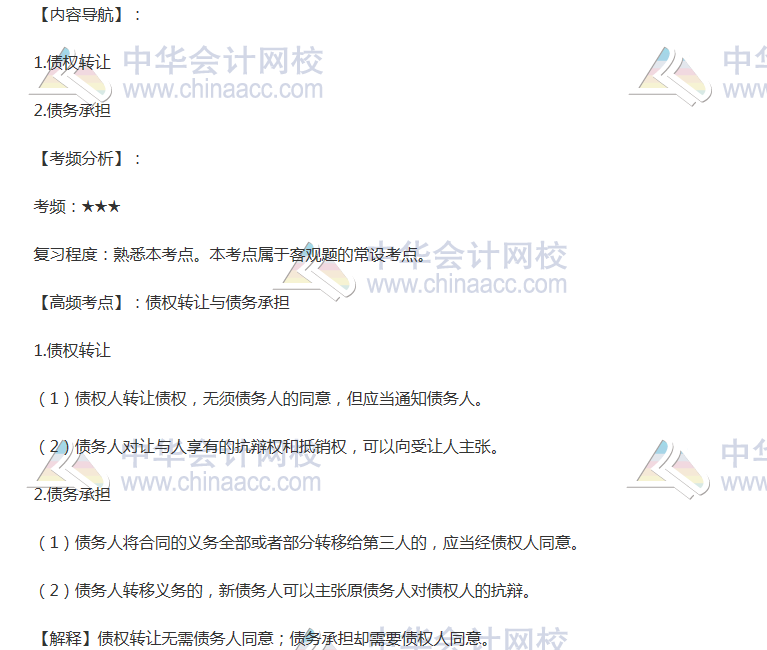 2018年注會《經濟法》高頻考點：債權轉讓與債務承擔