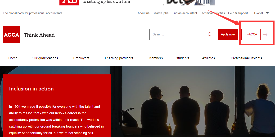 01、進入ACCA官網,在ACCA官網首頁找到 myACCA,訪問myACCA。 01、進入ACCA官網,在ACCA官網首頁找到 myACCA,訪問myACCA。